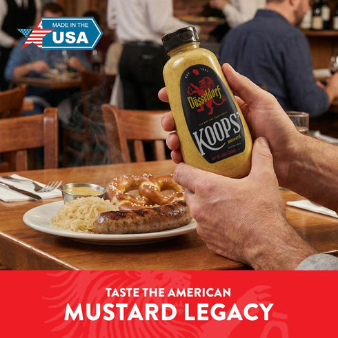 12 Oz, Pack 2 Koops' Dusseldorf Mustard German-Style Bratwurst Mustard, Gluten-Free, Kosher, Made in USA, From Quality