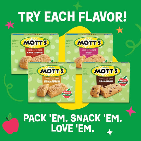 6 5.76 oz Mott's Soft Baked Bars, Chocolate Chip, Made with Applesauce, Ct