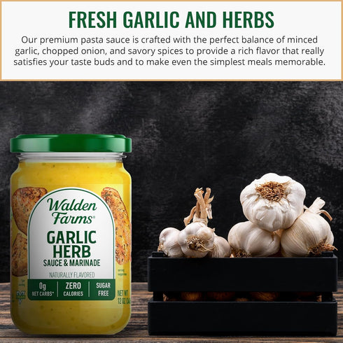 Pack 3-Pack, 12 oz Walden Farms Variety Sauce Garlic Herb, Tomato Basil & Alfredo Sauces Zero Calorie, Sugar Free, Keto