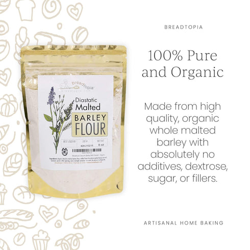 8 oz. Breadtopia Organic Diastatic Malt Powder | Non-GMO Malted Barley Flour | No Additives, No Sugar, & No Fillers |
