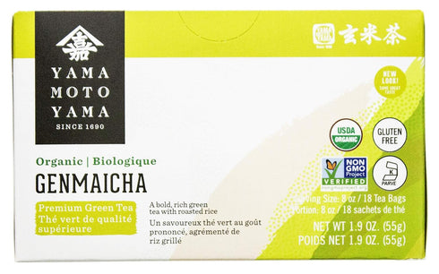 Yamamotoyama 18 (Pack 6) Organic Genmaicha Tea Bag, Green Tea with Roasted Rice, ct.