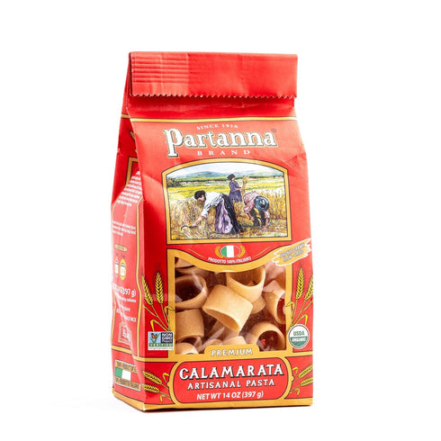 14 oz Partanna Organic Premium Calamarata Italian Artisanal Pasta- Bronze Cut - Durum Wheat Semolina- -Slow Dried