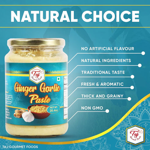 TAJ Gourmet Foods 750g (1.65lbs) TAJ Ginger Garlic Paste Cooking Paste | Gluten & Vegan Friendly
