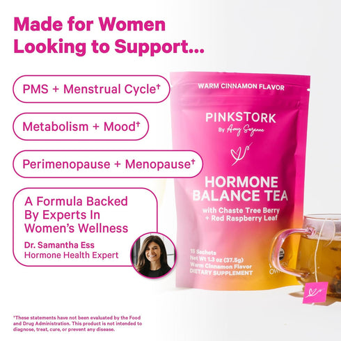 30 Pink Stork Hormone Balance Tea for Women Red Raspberry Leaf & Chasteberry (Vitex) Organic Herbal Tea for PMS