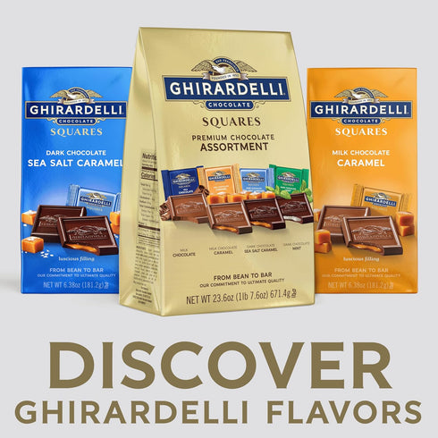 23.6 oz Pack GHIRARDELLI Premium Assorted Chocolate SQUARES, Bag Variety of Milk, Dark, Mint, and Caramel Chocolates