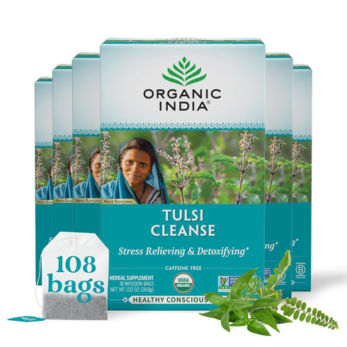 Organic India Tulsi Cleanse Detox Tea - Holy Basil, Ginger, Turmeric, Herbal