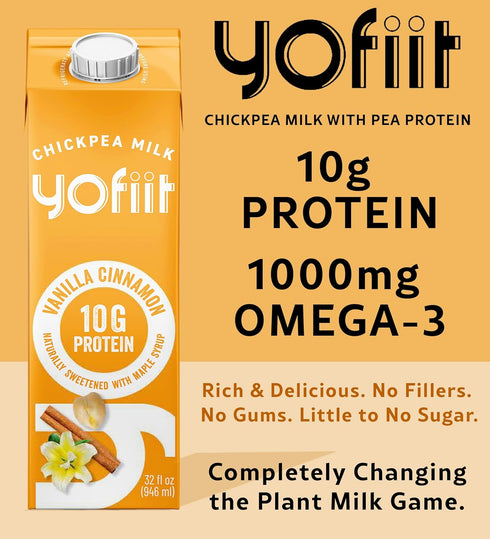 10g 6 Pack Yofiit Vanilla Cinnamon Plant Based Milk with Pea Protein and Flax - More Protein than Almond Milk - Non