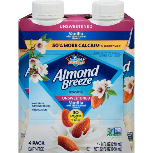 Almond Breeze, Dairy Free Almondmilk, Unsweetened Vanilla, 8 Ounce , Pack of