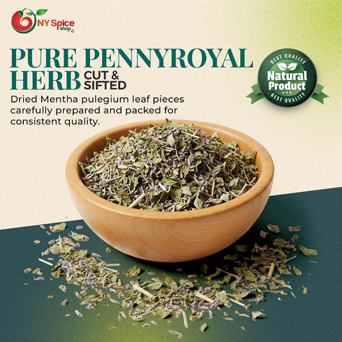(48 (Pack 1)) NY Spice Shop Pennyroyal Herb - Cut and Sifted Leaves - Dried Mentha Pulegium Leaffor Culinary and Herbal