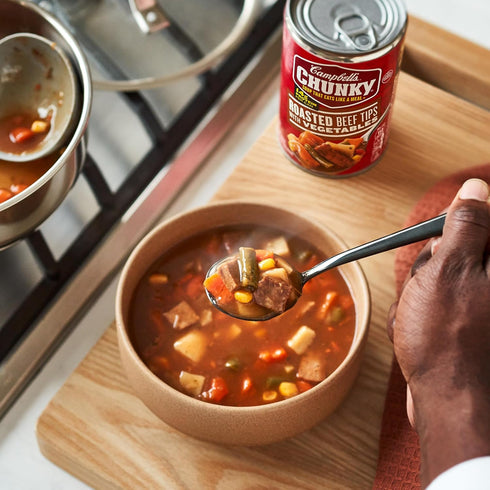 18.8 Oz Campbells Chunky Soup, Roast Beef Tips With Vegetables Soup, Can