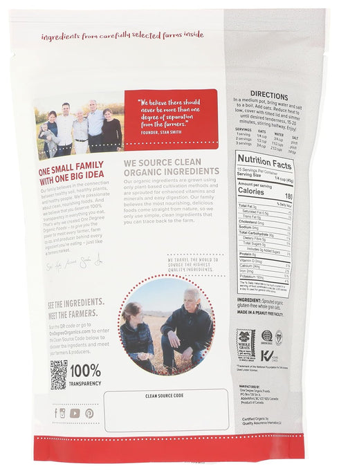 24Oz, 24 OZ ONE DEGREE ORGANIC FOODS Organic Oats Sprouted Steel Cut