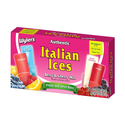 Pack 2-20 Wyler's Authentic Italian Ices Berry and Cherry Mix - of Total Bars - Freeze and Serve Bars - Cherry