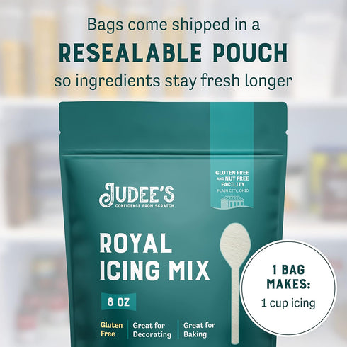 Judee's Royal Icing Mix 8 oz, Non-GMO, Gluten-Free, Nut Free, Just Add Water for Frosting Cookies