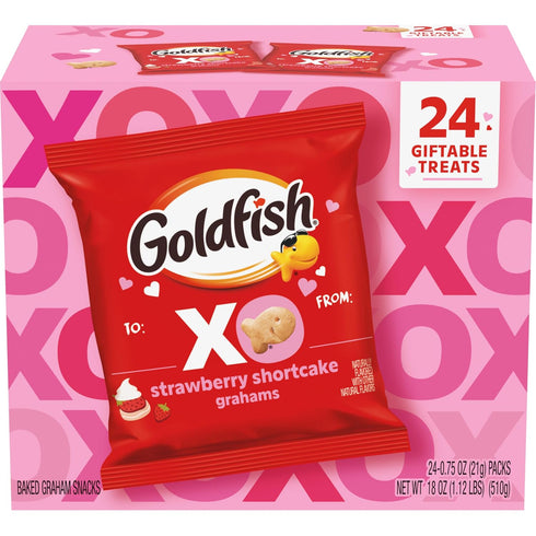 Goldfish Valentine's Day Strawberry Shortcake Flavored Baked Graham Snacks, 24 Count 0.75