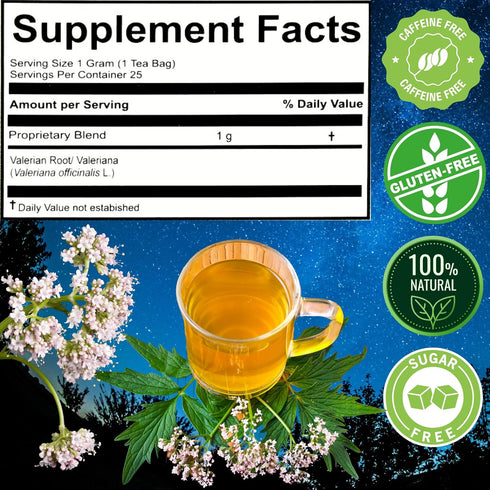 Hanan Valerian Root Tea for Bedtime - 25 Bags Herbal Calming Night Tea, 100% Pure, Caffeine-Free