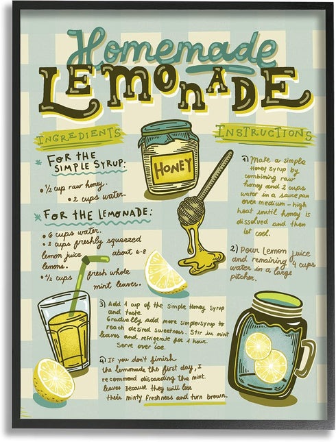 Stupell Industries Homemade Lemonade Vintage Drink Recipe Wall Art, Black Framed, 11 x 14, Green