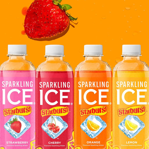 17 oz (Pack 12) Sparkling Ice STARBURST Strawberry, Zero Sugar Flavored Sparkling Water, with Vitamins