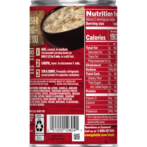 18.8 Oz 12) Campbell's Chunky Soup, Baked Potato with Cheddar and Bacon Bits Soup, Can (Case