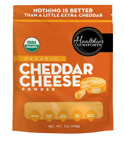 Healthier Comforts Organic Cheddar Cheese Powder | Gluten Free, Keto-Friendly, Non-GMO, Antibiotic