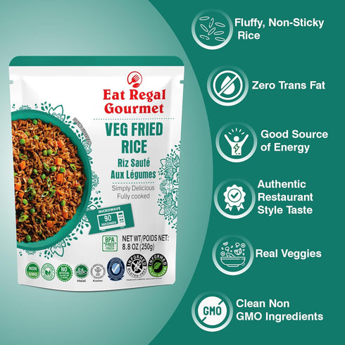 8g 1.5 8.8 oz Pack 6 Eat Regal Ready to Eat Veg Fried Rice, Protein per Pouch, Minutes Microwave Rice, Zero