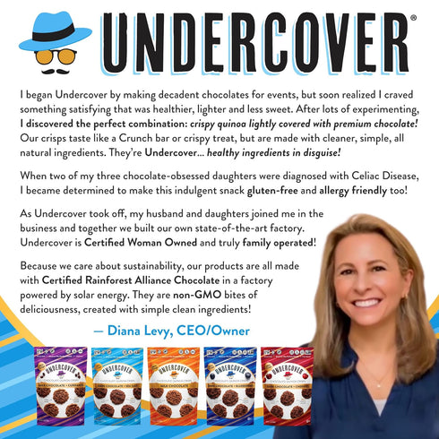 30-Count, Undercover Snacks Chocolate Quinoa Crisps - Dark Chocolate + Sea Salt | Individually Wrapped Crisps | Gluten