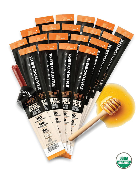1 Oz 20 Pack Ribbonwire Ranch Beef Sticks, Made with Organic Beef, Pasture Raised, High Protein Snack, Healthy, Low
