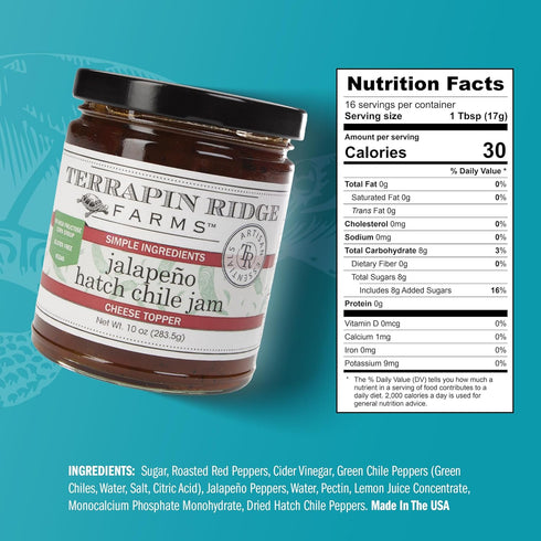 10.5 oz Terrapin Ridge Farms Jalapeno Hatch Chile Jam Gourmet Sweet & Spicy Spread, Vegan & Gluten-Free Jar
