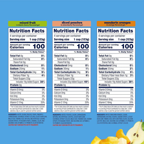 Pack 4.3 oz 12 Pack Dole Diced Peaches, Mandarin Oranges, and Mixed Fruit in Gel Variety - Dole Fruit Bowls Snacks