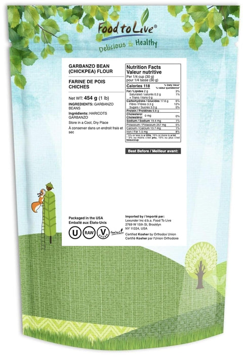 1 Food to Live Garbanzo Bean Flour, Pound - Finely Milled Chickpea Flour, Raw, Vegan, Kosher, Bulk, Good Source