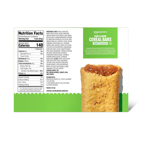 1.3 Oz, 8 Amazon Grocery, Apple Cinnamon Fruit & Grain Cereal Bars, Ct