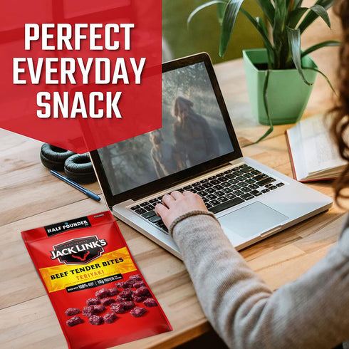 10g 70 100% (Pack 2) Jack Link's Beef Tender Bites, Teriyaki, Half Pounder Bag - Flavorful Meat Protein Snacks
