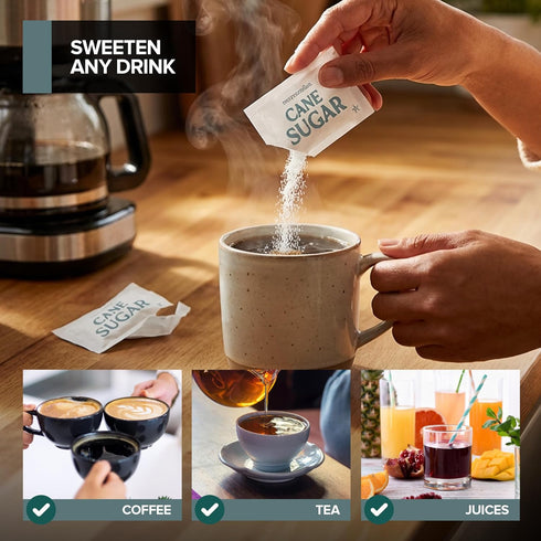 Packets 1000 Count Packs Bulk White Sugar Individual Portion for Hot Drinks Great for Restaurants Offices Schools