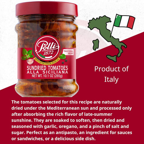 2 Pack (10.1 oz Polli Antipasto Sundried Tomatoes Alla Siciliana Marinated in Extra Virgin Olive & Sunflower Oil |