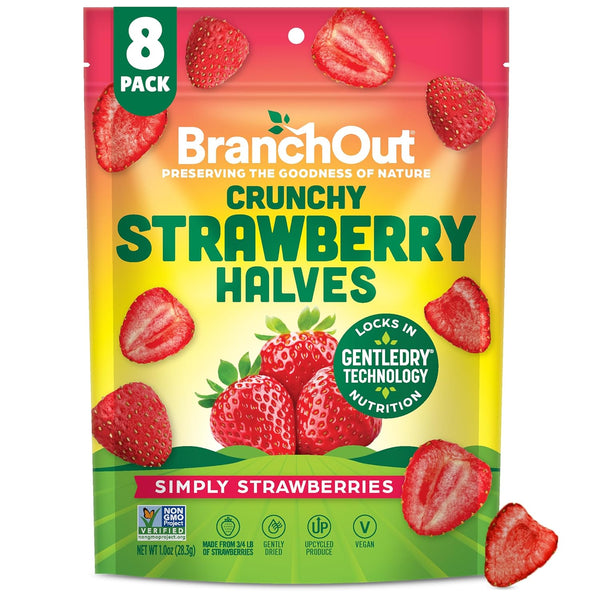 BranchOut Crunchy Strawberry Halves, 100% Fruit, Real Dried Strawberries No Added Sugar,