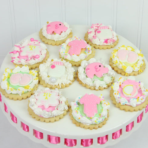 24 Count Royal Icing Decorations, Baby Girl, Gender Reveal Party, Baby Shower Edible Kosher Decorations for Cakes