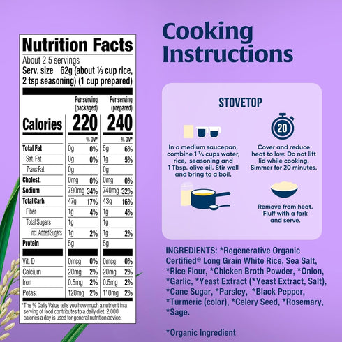 5.5 Lundberg Organic Chicken & Herb Seasoned Rice - Regenerative Organic Certified Long Grain White Rice & Seasoning