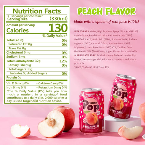 Pack 12, 11.2 Oz NLIFE Sparkling Popping Boba Drinks - Peach Canned Boba Drink with Yogurt Style Bursting Pearls