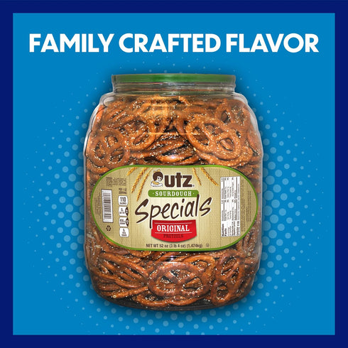 63 oz. Utz Sourdough Specials Pretzels, Original, Barrel, Classic Pretzel Knot with Rich Sourdough Flavor, Resealable