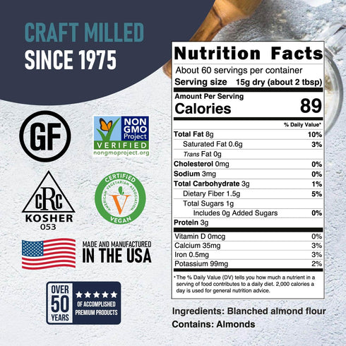 2 Lb Great River Milling Blanched Almond Flour | Finely Ground Gluten Free Baking Alternative | Made from Whole