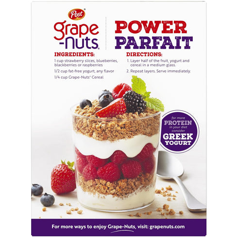 Post 20.5 OZ (Pack 4) Grape Nuts Original Breakfast Cereal, Crunchy Whole Grain Wheat and Barley Cereal, Non-GMO