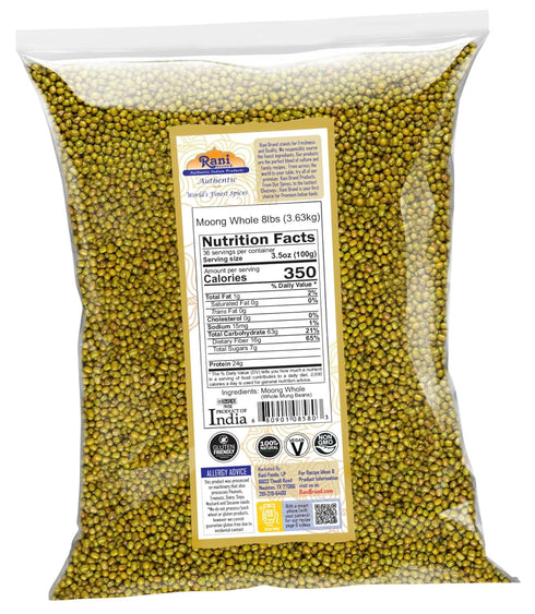128oz (8lbs) 3.63kg Rani Moong Whole (Ideal for cooking & sprouting, Whole Mung Beans with skin) Lentils Indian Bulk ~
