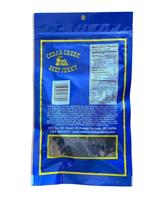 Cedar Creek Air-Dried Thinly Sliced Grass Grain Fed Beef Snack, 4oz Pack, No Artificial Preservatives (Teriyaki)