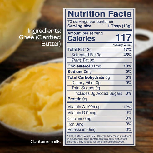 2 lb Kevala Clarified Butter Ghee GrassFed, Lactose & Casein Free, High Smoke Point Cooking & Baking Butter Alternative