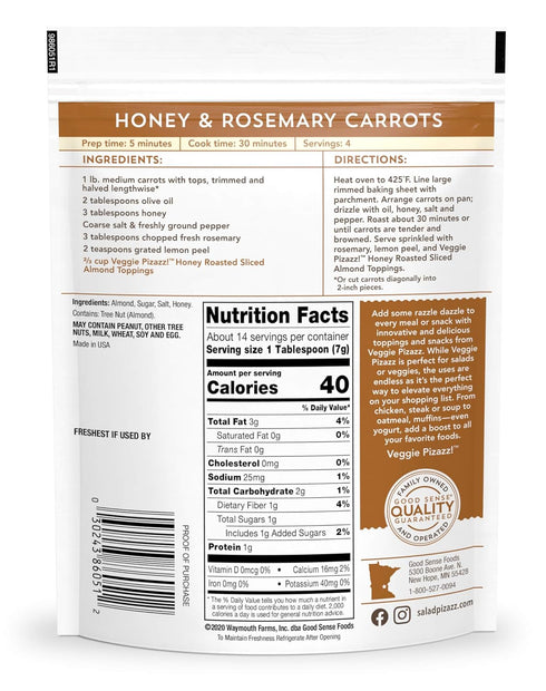 Salad Pizazz Almond Toppings Snack Mix and Salad Topping Resealable Bag, Honey Roasted, 3.5 Ounce