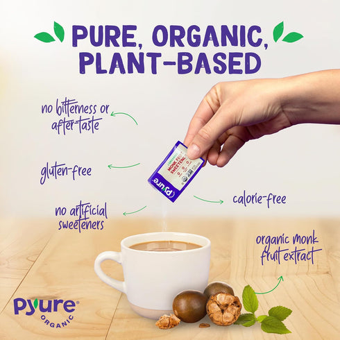 Packets 80 Count Pyure Organic Monk Fruit Sweetener | White Sugar Substitute for Baking, Coffee & Tea | Zero Carb, Zero