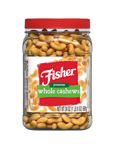 Fisher Snack Premium Whole Cashews, 24 Ounces, Roasted with Sea Salt, No