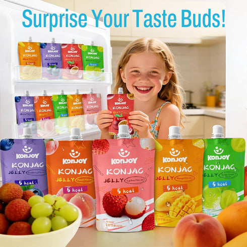 12 (5 KONJOY Konjac Jelly Passion Fruit Flavor, Squeeze Pouches Drinkable Jelly Snack Low Calorie kcal), Fat-Free