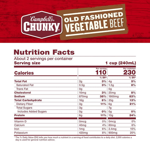 18.8 Oz (Pack 3) Campbells Chunky Soup, Old Fashioned Vegetable Beef Soup, Can