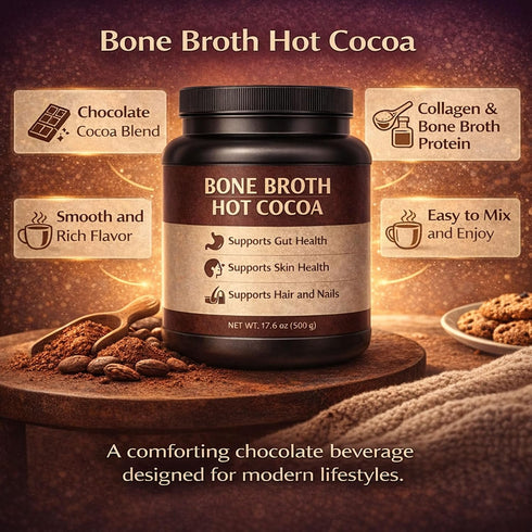 17.6oz/500g (1) Bone Broth Hot Cocoa, Grass-Fed Beef Bone Broth & Collagen Blend with Cocoa Powder