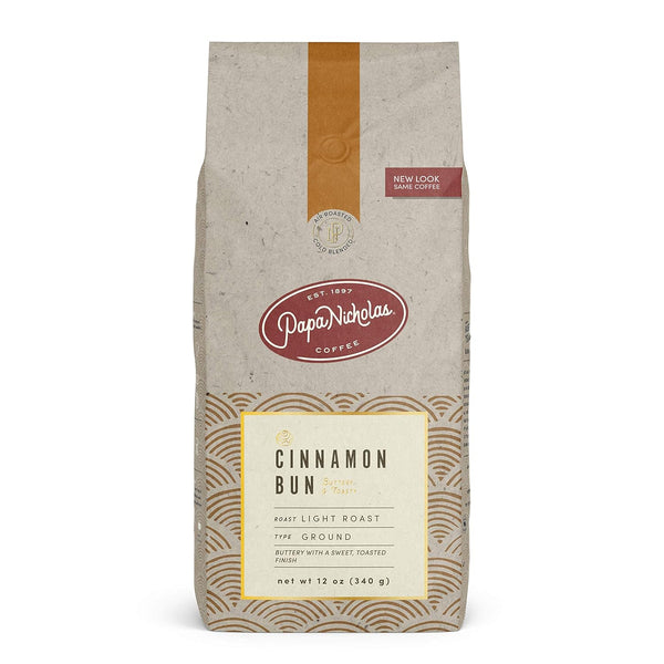 PapaNicholas Ground Coffee, Cinnamon Bun, 12 Ounce